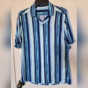 Saks Fifth Avenue Short Sleeve Painted Stripe Camp Shirt - S